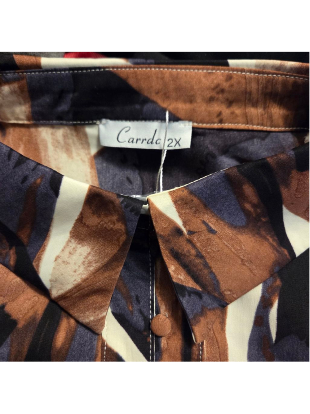 Carrdc Button Down Shirt Plus 2X Brown Black Abstract - Picture 3 of 7